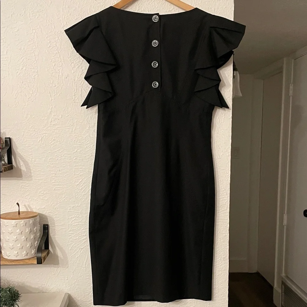 Ted Baker London Black Pencil Black Ruffle Sleeve Dress Size 4 - Picture 7 of 9